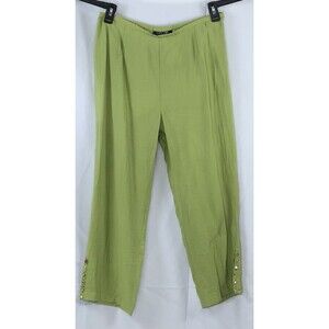 Vtg Nancy bolen cropped pants 12 Green beaded 32"W high-rise Boho Beach capsule